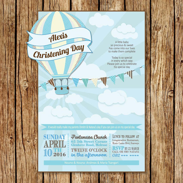 Hot Air Balloon Christening Invitation - Love my Goodies